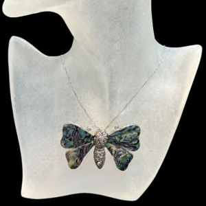 Abalone and Sterling Silver Butterfly Pin Necklace