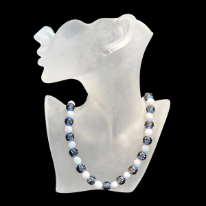 Blue Lampwork and White Agate Beaded Necklace