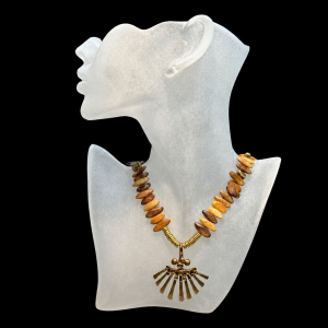 Bronze Fan and Wood Beads Necklace