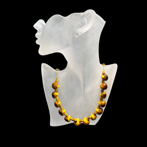 Canary Yellow-Speckled Brown Artisan Beads on a Gold Plated Chain