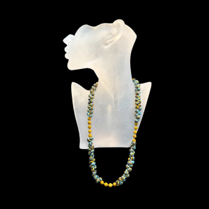 Patterned Artisan Glass and Orange Mookite Stone Necklace