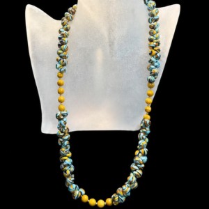 Patterned Artisan Glass and Orange Mookite Stone Necklace
