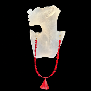 Red Bamboo Coral Necklace with Red Leather Tassel