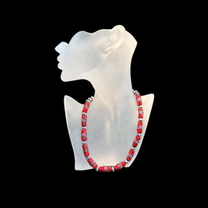 Red Venetian Glass Drum Bead Necklace
