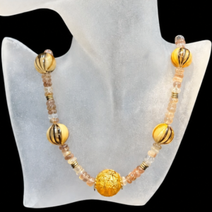 Statement Necklace of Imperial Jasper and Artisan Venetian Glass Shortened