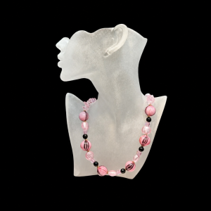 Pink Venetian Glass Window Style Beaded Necklace