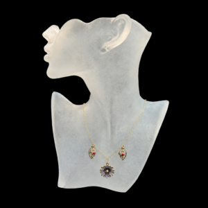 Enamel Purple Daisy and Gold Leaf Charms on Gold Chain